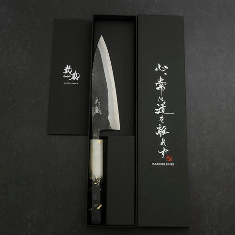 Funayuki Blue Steel #2 Kurouchi Ocean Black White Gold Handle 165mm-[Musashi]-[Japanese-Kitchen-Knives]