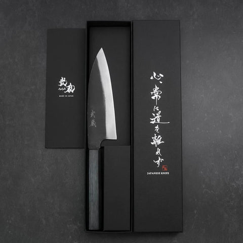 Funayuki Sabaki Blue Steel #1 Kurouchi Dark Blue Urushi Handle 165mm-[Musashi]-[Japanese-Kitchen-Knives]