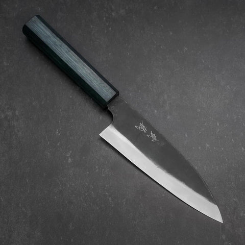 Funayuki Sabaki Blue Steel #1 Kurouchi Dark Blue Urushi Handle 165mm-[Musashi]-[Japanese-Kitchen-Knives]