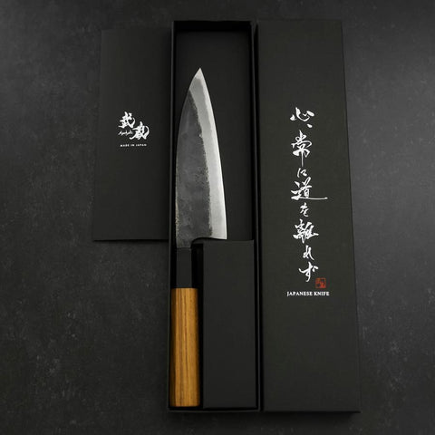 Funayuki Sabaki Blue Steel #2 Kurouchi Buffalo Teak Handle 165mm-[Musashi]-[Japanese-Kitchen-Knives]