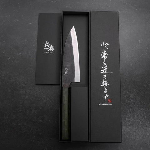 Funayuki White Steel #2 Kurouchi Green Urushi Handle 150mm-[Musashi]-[Japanese-Kitchen-Knives]