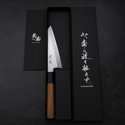 Garasuki Boning Knife White Steel #2 Polished Buffalo Teak Handle 150mm-[Musashi]-[Japanese-Kitchen-Knives]