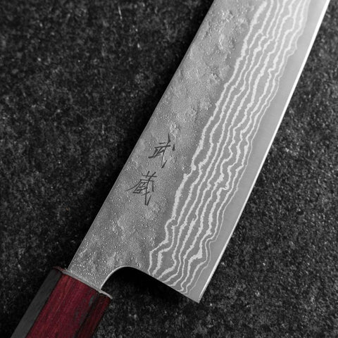 Gyuto 440C Nashiji Damascus Purple Urushi Handle 210mm (8.3”)-[Musashi]-[Japanese-Kitchen-Knives]