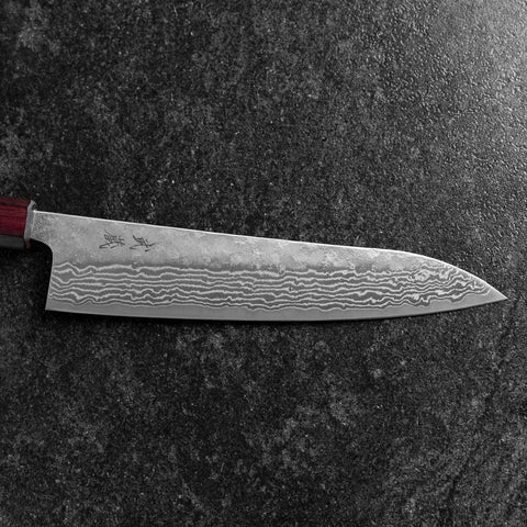 Gyuto 440C Nashiji Damascus Purple Urushi Handle 210mm (8.3”)-[Musashi]-[Japanese-Kitchen-Knives]