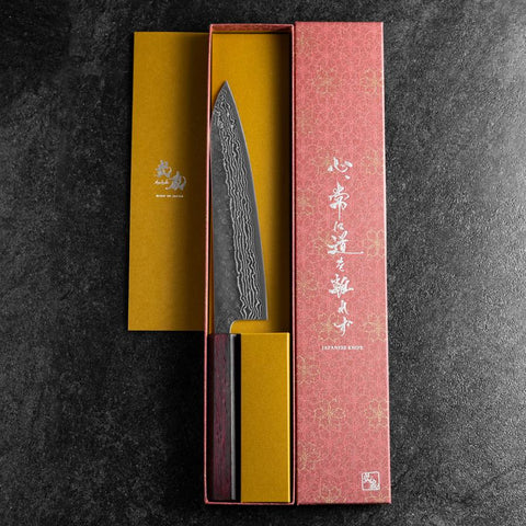 Gyuto 440C Nashiji Damascus Purple Urushi Handle 210mm (8.3”)-[Musashi]-[Japanese-Kitchen-Knives]