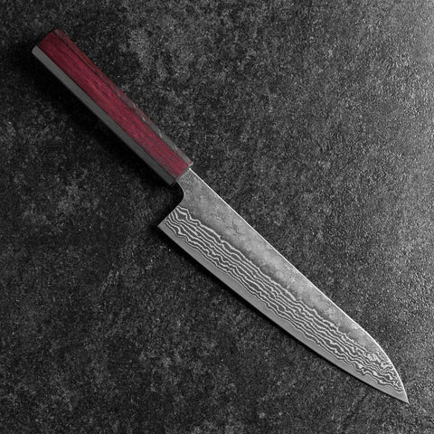 Gyuto 440C Nashiji Damascus Purple Urushi Handle 210mm (8.3”)-[Musashi]-[Japanese-Kitchen-Knives]