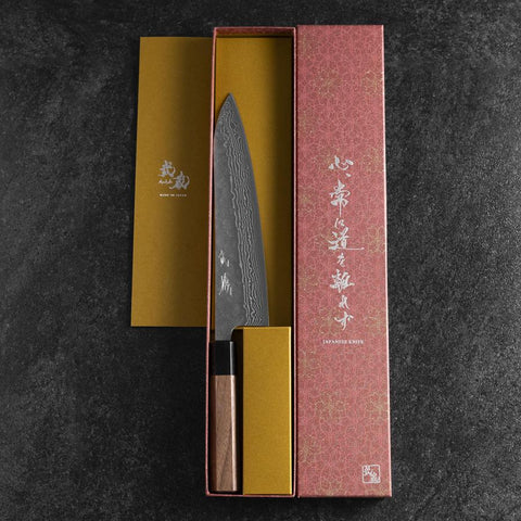 Gyuto 440C Nashiji Damascus Walnut Handle 210mm-[Musashi]-[Japanese-Kitchen-Knives]