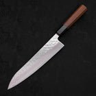 Gyuto AUS-10 Mirror Tsuchime Damascus Buffalo Teak Handle 210mm-[Musashi]-[Japanese-Kitchen-Knives]