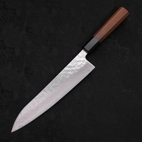 Gyuto AUS-10 Mirror Tsuchime Damascus Buffalo Teak Handle 210mm-[Musashi]-[Japanese-Kitchen-Knives]