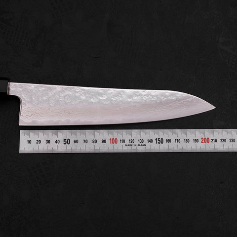 Gyuto AUS-10 Mirror Tsuchime Damascus Buffalo Teak Handle 210mm-[Musashi]-[Japanese-Kitchen-Knives]