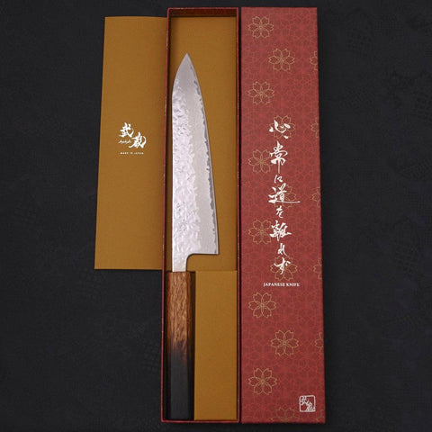 Gyuto AUS-10 Mirror Tsuchime Damascus Yaki Urushi Handle 210mm-[Musashi]-[Japanese-Kitchen-Knives]