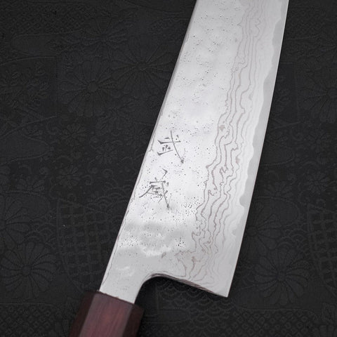 Gyuto AUS-10 Nashiji Damascus Purple Urushi Handle 210mm-[Musashi]-[Japanese-Kitchen-Knives]