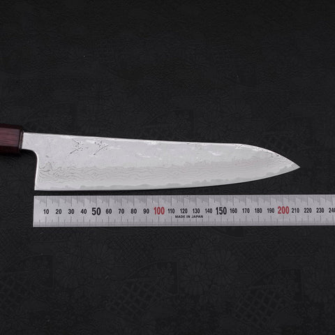 Gyuto AUS-10 Nashiji Damascus Purple Urushi Handle 210mm-[Musashi]-[Japanese-Kitchen-Knives]