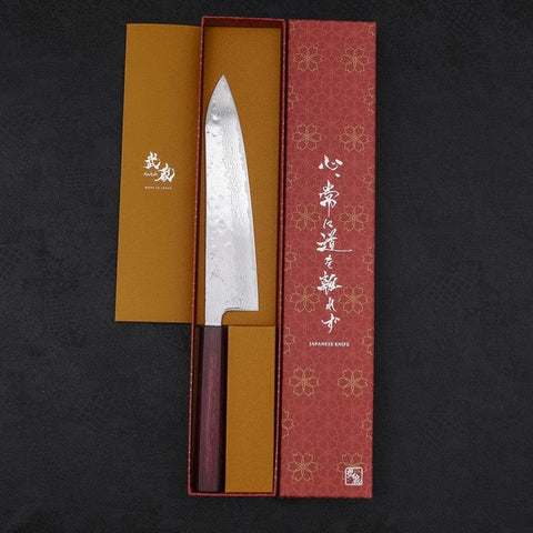 Gyuto AUS-10 Nashiji Damascus Purple Urushi Handle 210mm-[Musashi]-[Japanese-Kitchen-Knives]