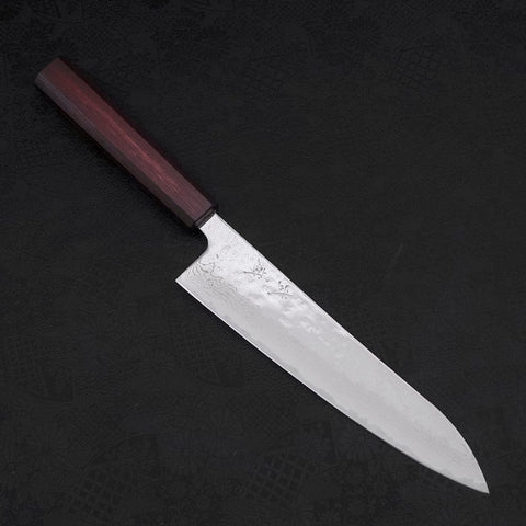 Gyuto AUS-10 Nashiji Damascus Purple Urushi Handle 210mm-[Musashi]-[Japanese-Kitchen-Knives]
