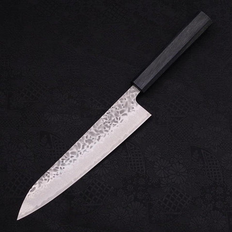 Gyuto AUS-10 Tsuchime Damascus Dark-Blue Urushi Handle 210mm-[Musashi]-[Japanese-Kitchen-Knives]