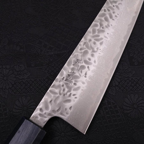 Gyuto AUS-10 Tsuchime Damascus Dark-Blue Urushi Handle 210mm-[Musashi]-[Japanese-Kitchen-Knives]