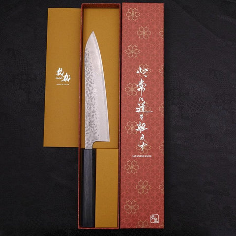 Gyuto AUS-10 Tsuchime Damascus Dark-Blue Urushi Handle 210mm-[Musashi]-[Japanese-Kitchen-Knives]