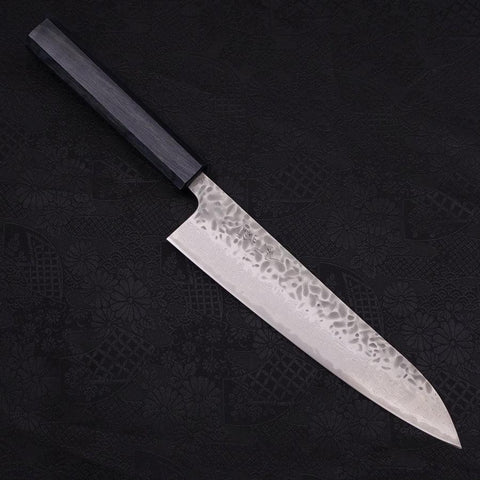 Gyuto AUS-10 Tsuchime Damascus Dark-Blue Urushi Handle 210mm-[Musashi]-[Japanese-Kitchen-Knives]