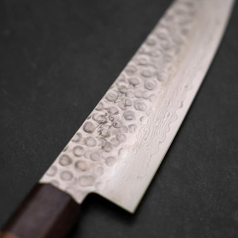 Gyuto AUS-10 Tsuchime Damascus Shitan Walnut Handle 180mm (7”)-[Musashi]-[Japanese-Kitchen-Knives]