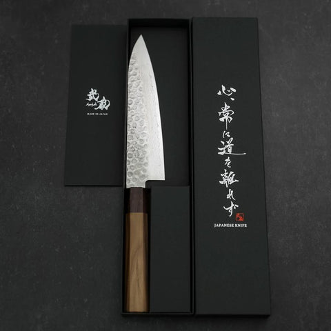 Gyuto AUS-10 Tsuchime Damascus Shitan Walnut Handle 180mm (7”)-[Musashi]-[Japanese-Kitchen-Knives]