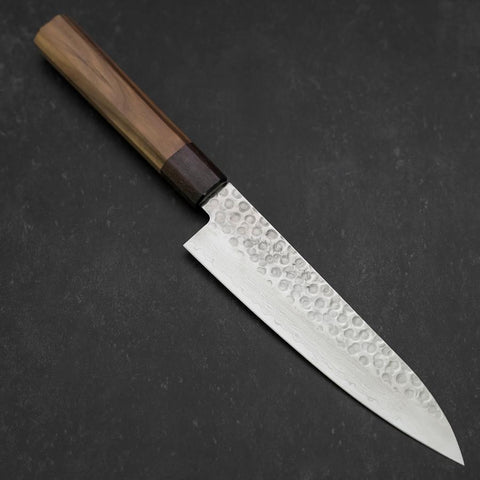 Gyuto AUS-10 Tsuchime Damascus Shitan Walnut Handle 180mm (7”)-[Musashi]-[Japanese-Kitchen-Knives]