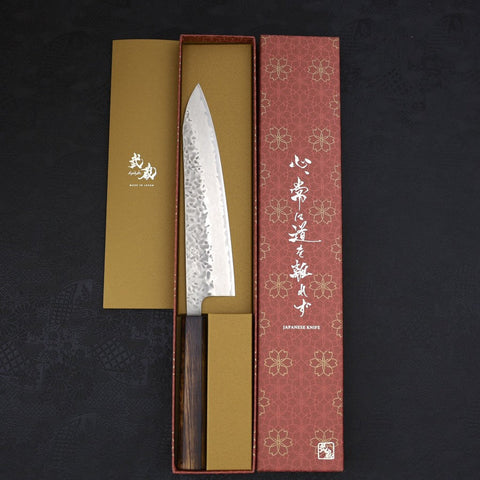 Gyuto AUS-10 Tsuchime Damascus Sumi Urushi Handle 210mm-[Musashi]-[Japanese-Kitchen-Knives]