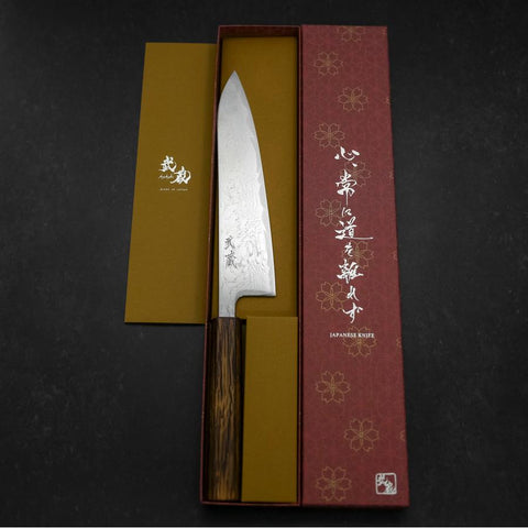 Gyuto AUS-10 Wave Nickel Damascus Sumi Urushi Handle 210mm-[Musashi]-[Japanese-Kitchen-Knives]