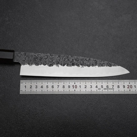 Gyuto AUS-8 Kurouchi Tsuchime Shitan Walnut Handle 200mm-[Musashi]-[Japanese-Kitchen-Knives]