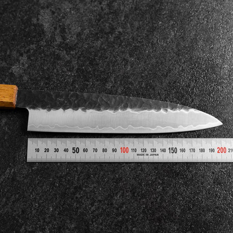 Gyuto AUS-8 Kurouchi Tsuchime Yaki Urushi Handle 200mm-[Musashi]-[Japanese-Kitchen-Knives]