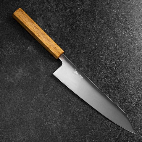 Gyuto AUS-8 Polished Oak Handle 210mm (8.3”)-[Musashi]-[Japanese-Kitchen-Knives]