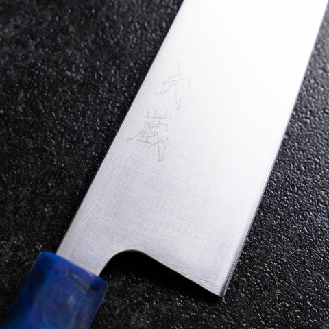 Gyuto AUS-8 Polished Ocean Blue Handle 210mm (8.3”)-[Musashi]-[Japanese-Kitchen-Knives]
