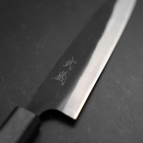 Gyuto Blue Steel #1 Kurouchi Dark Blue Urushi Handle 170mm-[Musashi]-[Japanese-Kitchen-Knives]