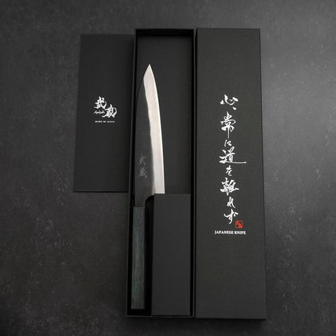 Gyuto Blue Steel #1 Kurouchi Dark Blue Urushi Handle 170mm-[Musashi]-[Japanese-Kitchen-Knives]
