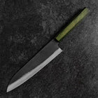 Gyuto Blue Steel #1 Kurouchi Stainless Green Urushi Handle 210mm-[Musashi]-[Japanese-Kitchen-Knives]