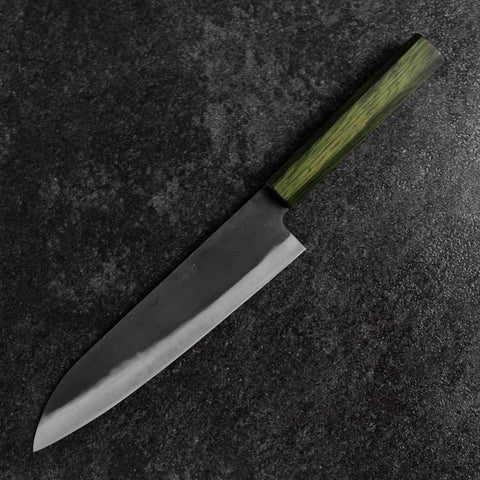 Gyuto Blue Steel #1 Kurouchi Stainless Green Urushi Handle 210mm-[Musashi]-[Japanese-Kitchen-Knives]