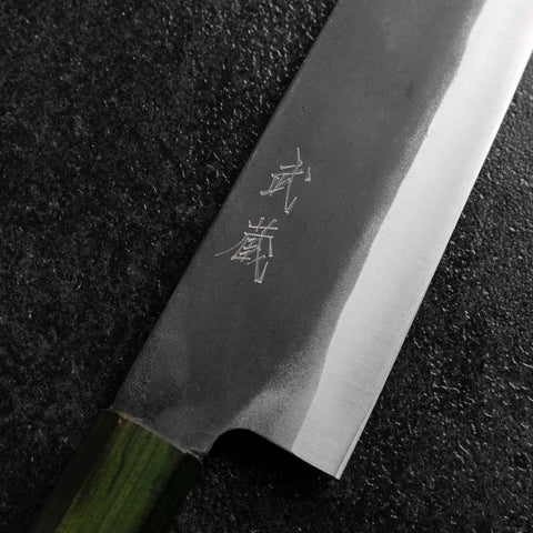 Gyuto Blue Steel #1 Kurouchi Stainless Green Urushi Handle 210mm-[Musashi]-[Japanese-Kitchen-Knives]