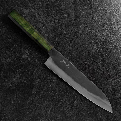 Gyuto Blue Steel #1 Kurouchi Stainless Green Urushi Handle 210mm-[Musashi]-[Japanese-Kitchen-Knives]