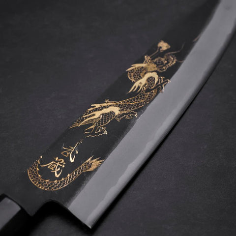 Gyuto Blue Steel #2 Chokin Kurouchi Dragon Buffalo Ebony Handle 240mm (9.4”)-[Musashi]-[Japanese-Kitchen-Knives]
