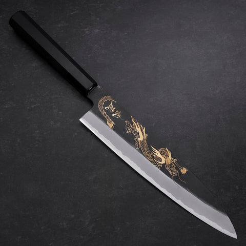 Gyuto Blue Steel #2 Chokin Kurouchi Dragon Buffalo Ebony Handle 240mm (9.4”)-[Musashi]-[Japanese-Kitchen-Knives]