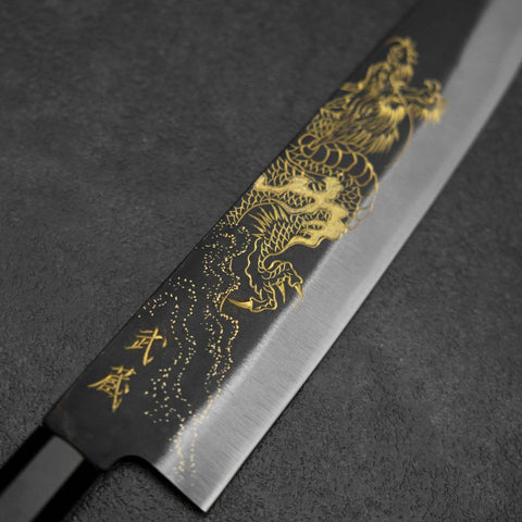 Gyuto Blue Steel #2 Kurouchi Chokin Dragon Buffalo Ebony Handle 210mm-[Musashi]-[Japanese-Kitchen-Knives]