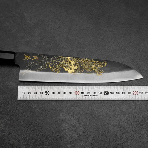 Gyuto Blue Steel #2 Kurouchi Chokin Dragon Buffalo Ebony Handle 210mm-[Musashi]-[Japanese-Kitchen-Knives]