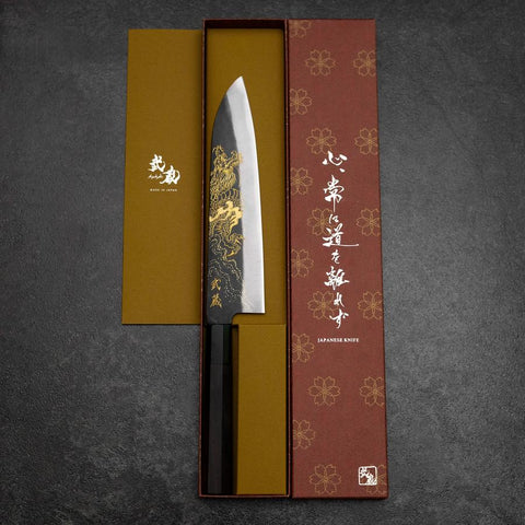 Gyuto Blue Steel #2 Kurouchi Chokin Dragon Buffalo Ebony Handle 210mm-[Musashi]-[Japanese-Kitchen-Knives]