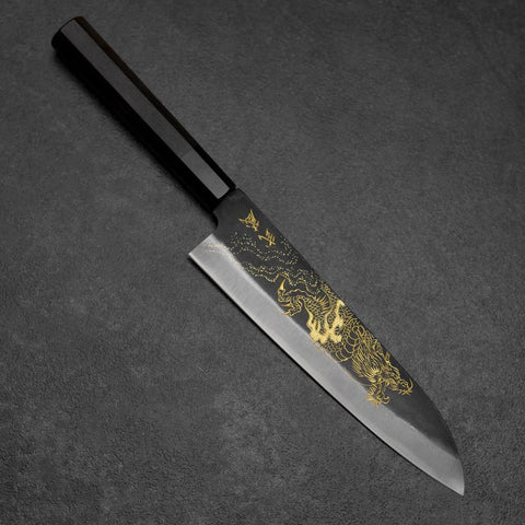 Gyuto Blue Steel #2 Kurouchi Chokin Dragon Buffalo Ebony Handle 210mm-[Musashi]-[Japanese-Kitchen-Knives]