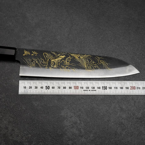 Gyuto Blue Steel #2 Kurouchi Chokin Hannya Buffalo Ebony Handle 210mm (8.3”)-[Musashi]-[Japanese-Kitchen-Knives]