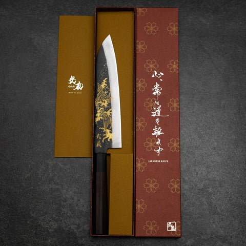 Gyuto Blue Steel #2 Kurouchi Chokin Koi Buffalo Ebony Handle 210mm-[Musashi]-[Japanese-Kitchen-Knives]
