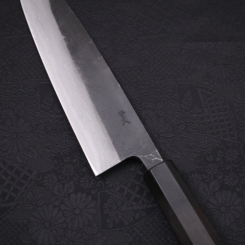 Gyuto Blue Steel #2 Kurouchi Damascus Buffalo Ebony Handle 180mm (7”)-[Musashi]-[Japanese-Kitchen-Knives]
