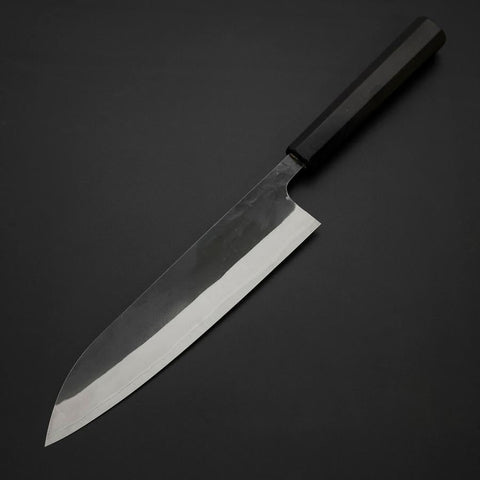 Gyuto Blue Steel #2 Kurouchi Stainless Clad Chokin Sakura-Fuji Buffalo Ebony Handle 210mm (8.3”)-[Musashi]-[Japanese-Kitchen-Knives]