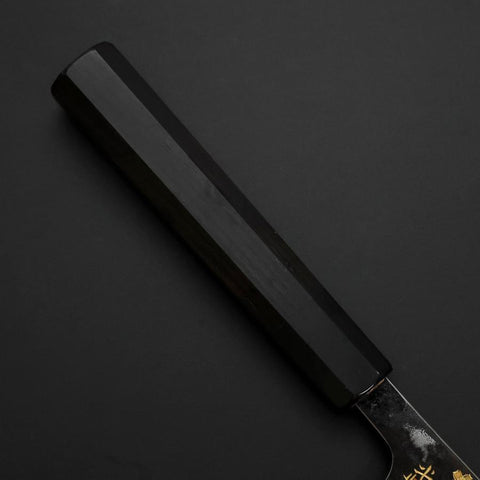Gyuto Blue Steel #2 Kurouchi Stainless Clad Chokin Sakura-Fuji Buffalo Ebony Handle 210mm (8.3”)-[Musashi]-[Japanese-Kitchen-Knives]