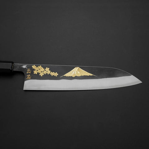 Gyuto Blue Steel #2 Kurouchi Stainless Clad Chokin Sakura-Fuji Buffalo Ebony Handle 210mm (8.3”)-[Musashi]-[Japanese-Kitchen-Knives]